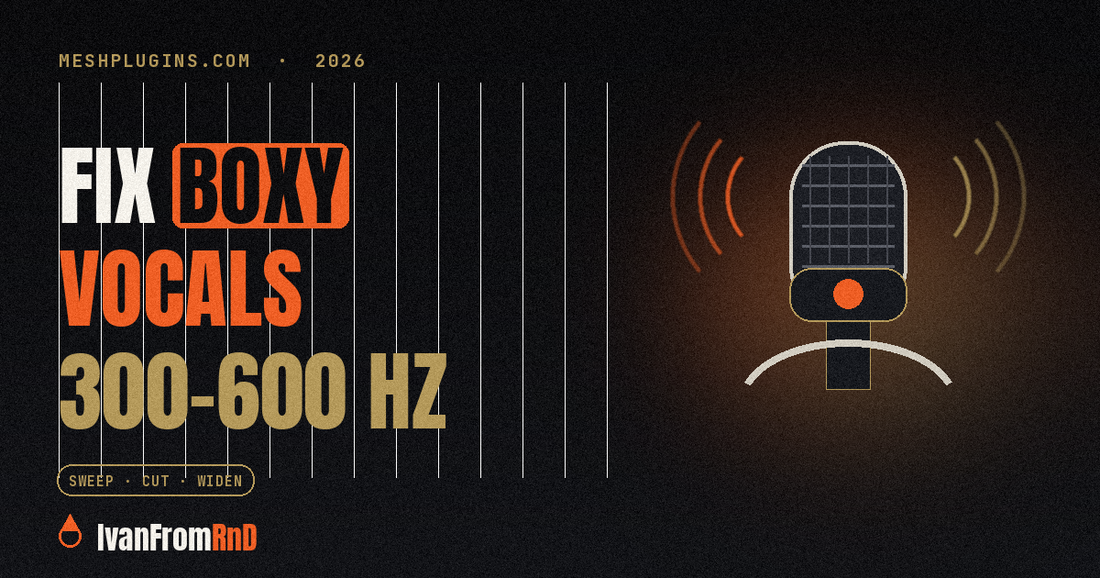 How to fix boxy vocals: narrow EQ cut between 300 and 600 Hz