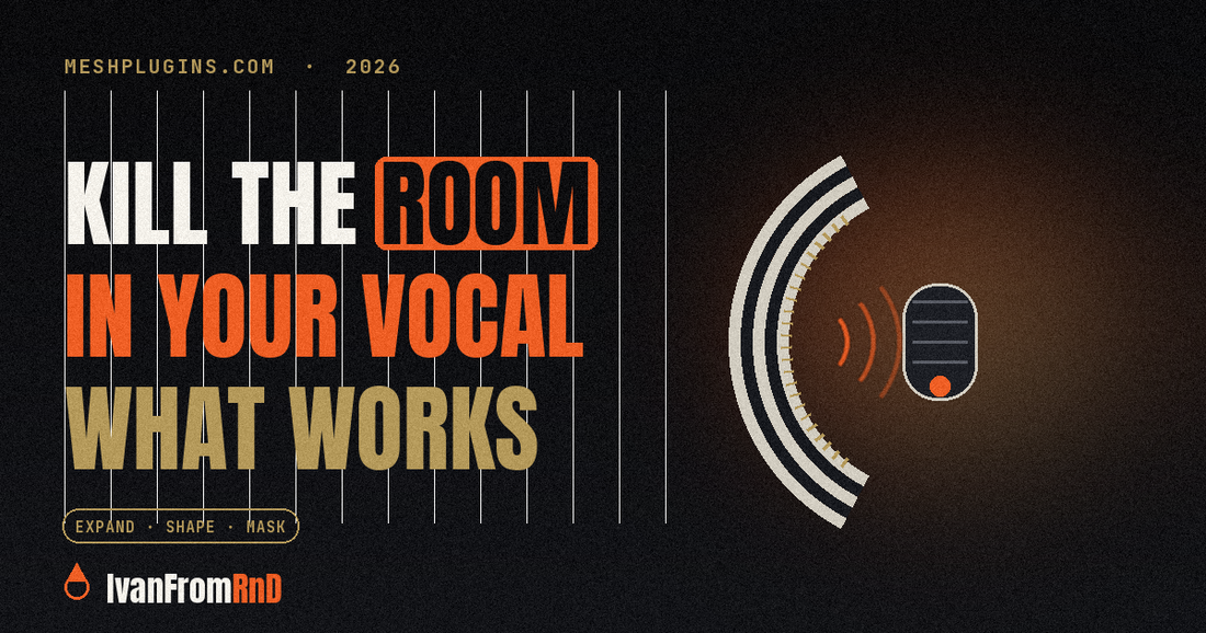 How to remove room sound from vocals: expander, transient shaper, EQ dips, masking reverb