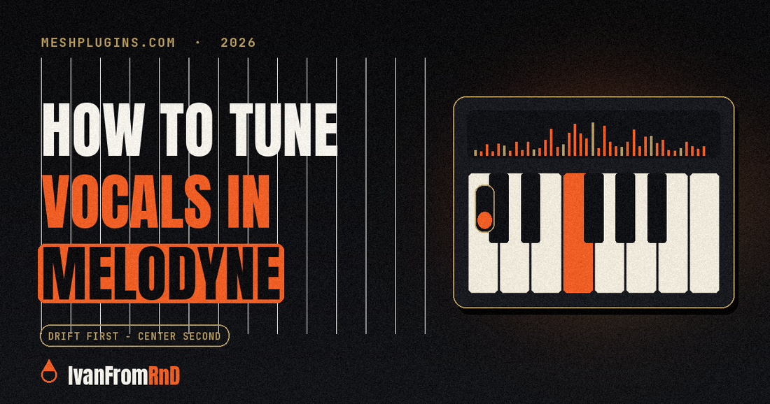 Melodyne vocal tuning workflow with pitch drift and pitch center