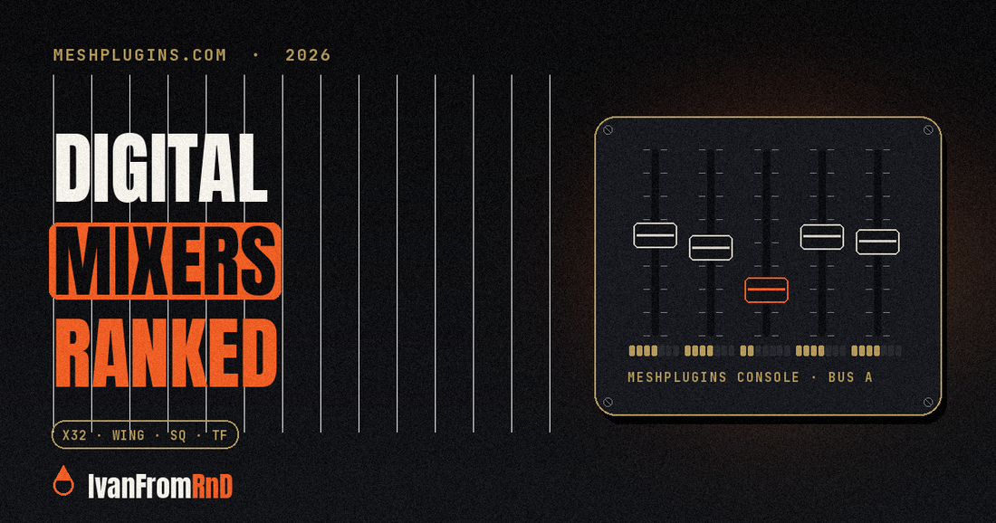 Best digital mixers - mixing console graphic on dark background