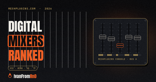 Best digital mixers - mixing console graphic on dark background