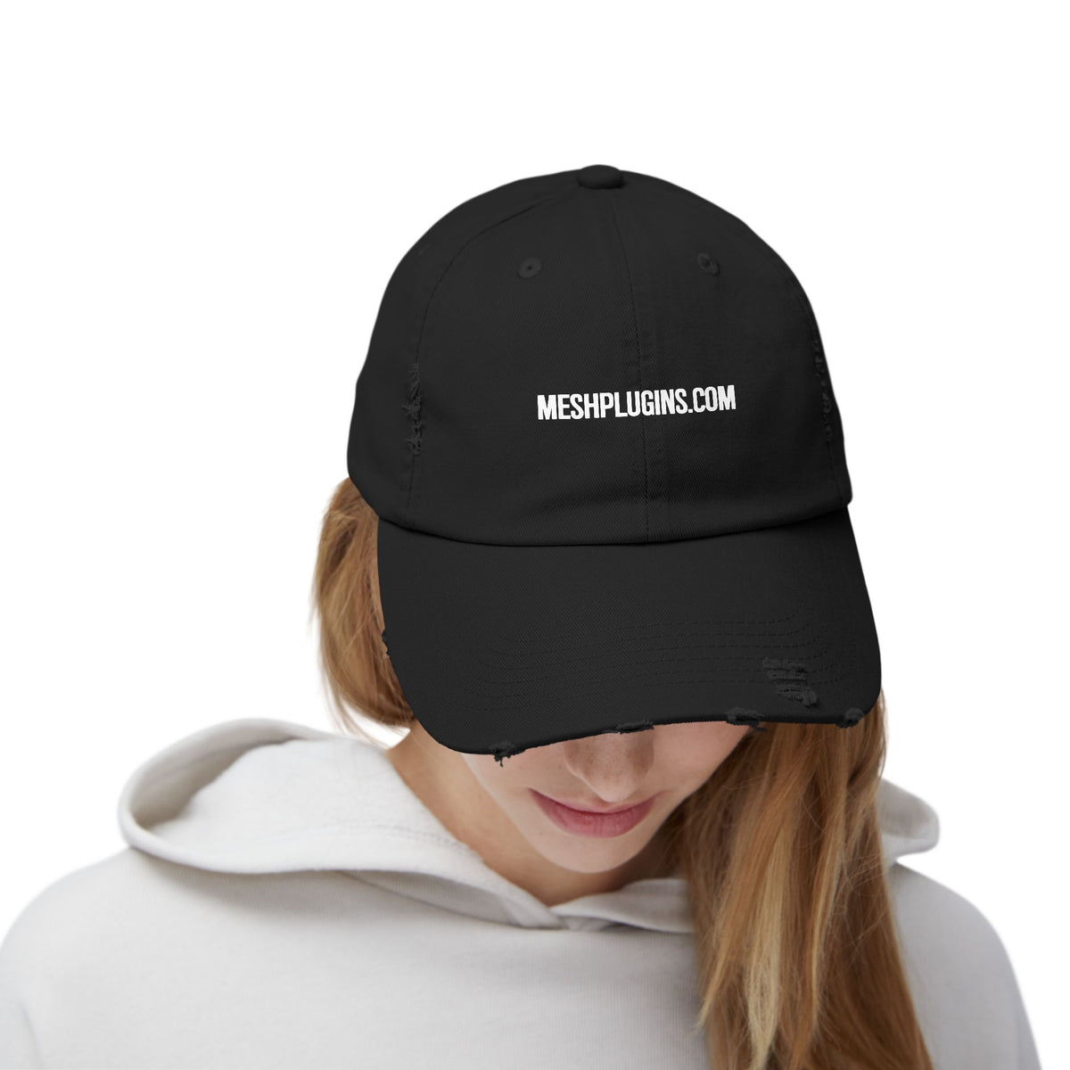 MeshPlugins.com Unisex Distressed Cap | 100% Cotton Twill Adjustable Hat